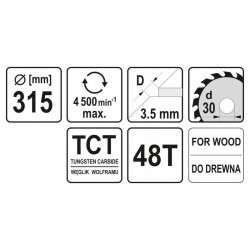 YATO Fűrésztárcsa fához 315 x 30 x 2,5 mm / 48T (YT-60792) YATO Fűrésztárcsa fához 315 x 30 x 2,5 mm / 48T (YT-60792)