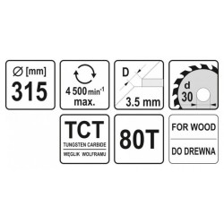 YATO Fűrésztárcsa fához 315 x 30 x 2,5 mm / 80T (YT-60794)
