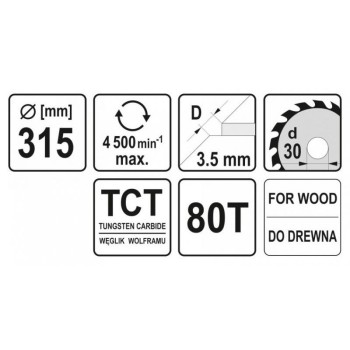 YATO Fűrésztárcsa fához 315 x 30 x 2,5 mm / 80T (YT-60794) YATO Fűrésztárcsa fához 315 x 30 x 2,5 mm / 80T (YT-60794)