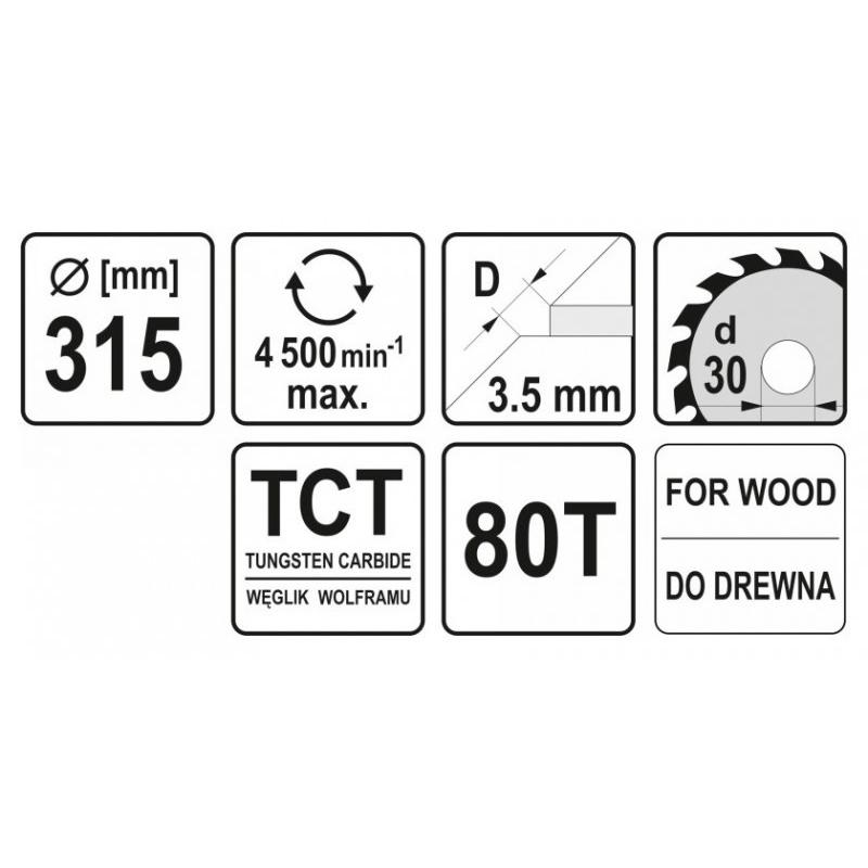 YATO Fűrésztárcsa fához 315 x 30 x 2,5 mm / 80T (YT-60794)