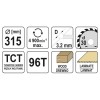YATO Fűrésztárcsa fához 315 x 30 x 2,2 mm / 96T (YT-60795)