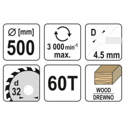 YATO Fűrésztárcsa fához 500 x 32 x 2,9 mm / 60T (YT-60871) YATO Fűrésztárcsa fához 500 x 32 x 2,9 mm / 60T (YT-60871)