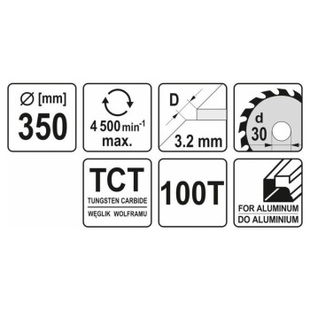 YATO Fűrésztárcsa alumíniumhoz 350 x 30 mm x 2,5 mm / 100T (YT-6099)