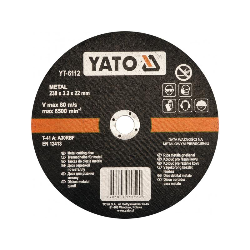 YATO Vágókorong fémre 230 x 3,2 x 22 mm (YT-6112) YATO Vágókorong fémre 230 x 3,2 x 22 mm (YT-6112)