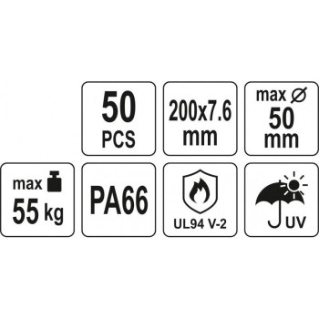 YATO Kábelkötegelő fehér 200 x 7,6 mm (50 db/cs) (YT-70630)