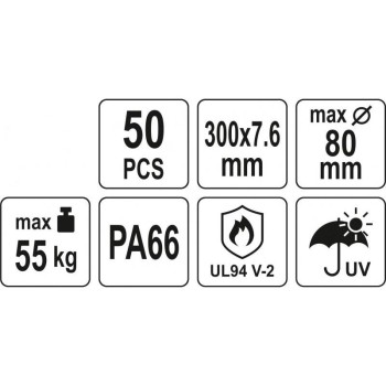 YATO Kábelkötegelő fehér 300 x 7,6 mm (50 db/cs) (YT-70631)