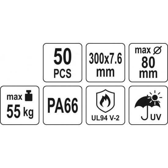 YATO Kábelkötegelő fehér 300 x 7,6 mm (50 db/cs) (YT-70631) YATO Kábelkötegelő fehér 300 x 7,6 mm (50 db/cs) (YT-70631)
