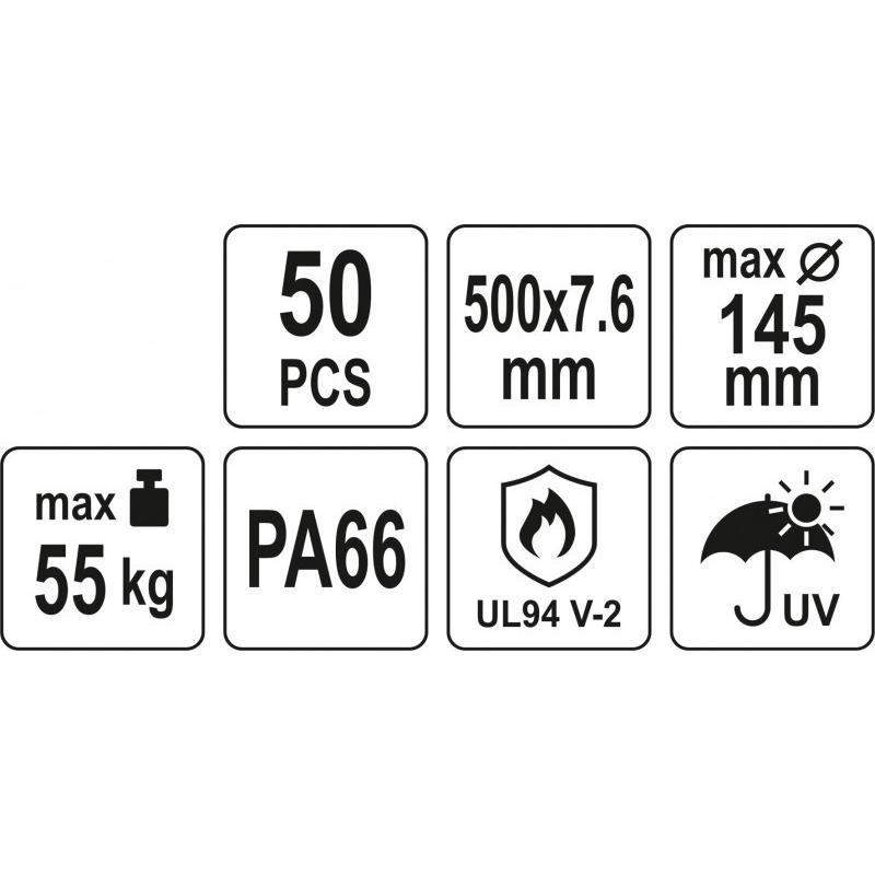 YATO Kábelkötegelő fehér 500 x 7,6 mm (50 db/cs) (YT-70635)