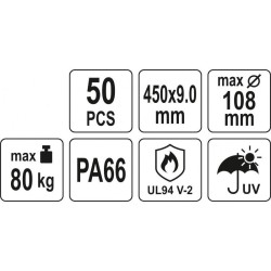 YATO Kábelkötegelő fehér 450 x 9,0 mm (50 db/cs) (YT-70636) YATO Kábelkötegelő fehér 450 x 9,0 mm (50 db/cs) (YT-70636)