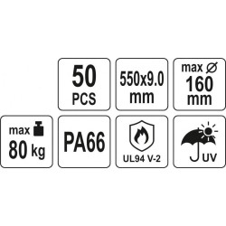 YATO Kábelkötegelő fehér 550 x 9,0 mm (50 db/cs) (YT-70637) YATO Kábelkötegelő fehér 550 x 9,0 mm (50 db/cs) (YT-70637)