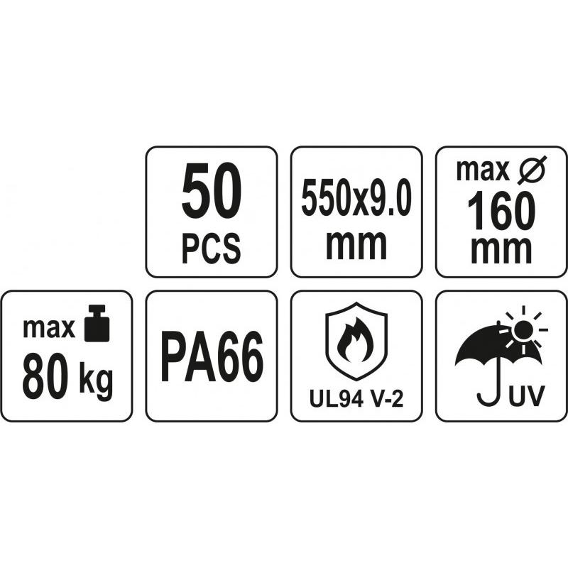 YATO Kábelkötegelő fehér 550 x 9,0 mm (50 db/cs) (YT-70637)