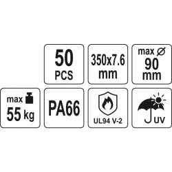 YATO Kábelkötegelő fekete 350 x 7,6 mm (50 db/cs) (YT-70652)