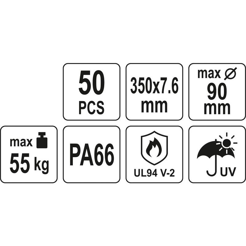 YATO Kábelkötegelő fekete 350 x 7,6 mm (50 db/cs) (YT-70652)