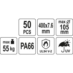 YATO Kábelkötegelő fekete 400 x 7,6 mm (50 db/cs) (YT-70653)