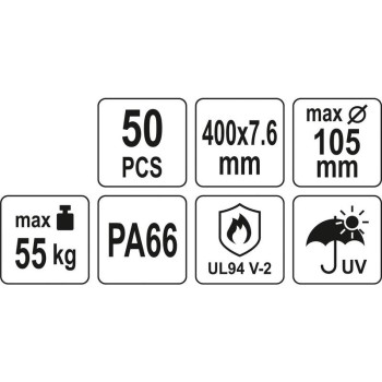 YATO Kábelkötegelő fekete 400 x 7,6 mm (50 db/cs) (YT-70653)