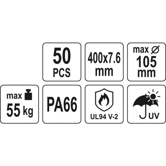 YATO Kábelkötegelő fekete 400 x 7,6 mm (50 db/cs) (YT-70653) YATO Kábelkötegelő fekete 400 x 7,6 mm (50 db/cs) (YT-70653)