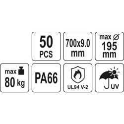 YATO Kábelkötegelő fekete 700 x 9,0 mm (50 db/cs) (YT-70658) YATO Kábelkötegelő fekete 700 x 9,0 mm (50 db/cs) (YT-70658)