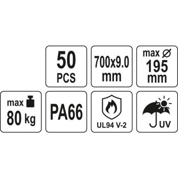 YATO Kábelkötegelő fekete 700 x 9,0 mm (50 db/cs) (YT-70658)