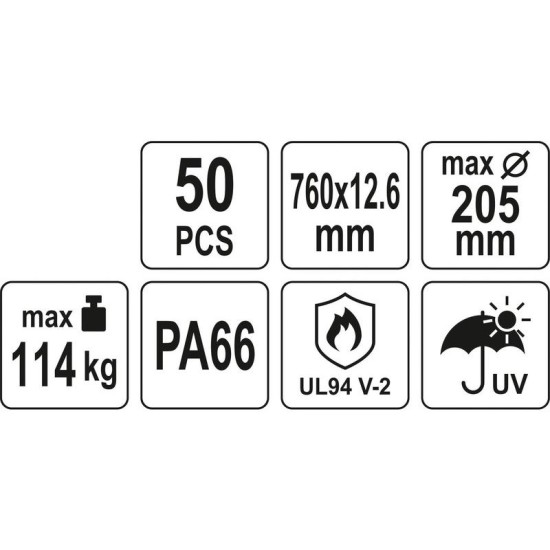 YATO Kábelkötegelő fekete 760 x 12,6 mm (50 db/cs) (YT-70659)