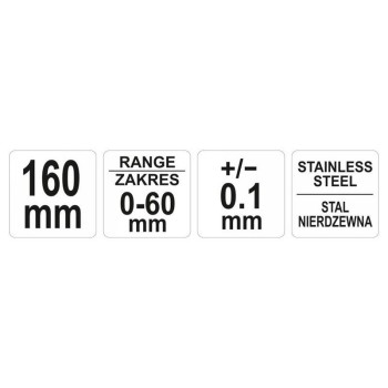 YATO Féktárcsa vastagság mérő 0-60 mm/0,1 mm mérési tartomány, 160 mm hosszú (YT-72090)