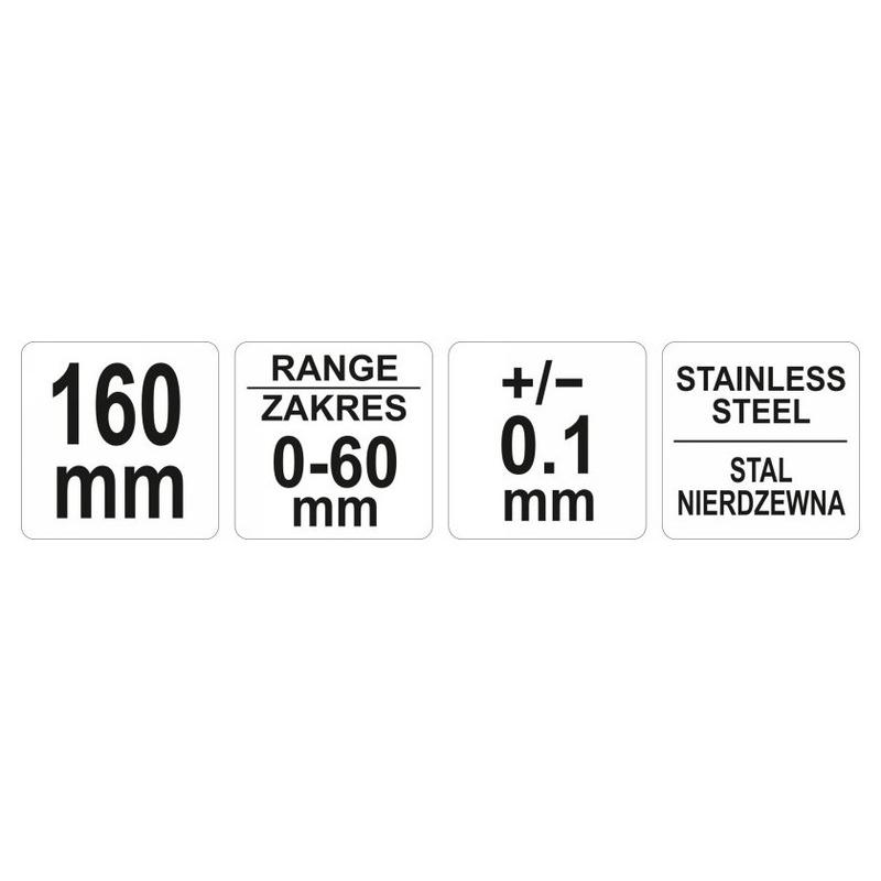 YATO Féktárcsa vastagság mérő 0-60 mm/0,1 mm mérési tartomány, 160 mm hosszú (YT-72090)