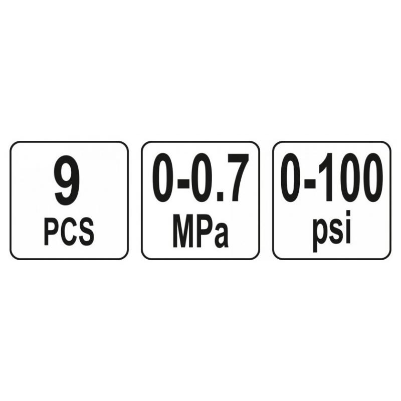YATO Üzemanyag befecskendező nyomásmérő készlet 9 részes 7 bar (YT-73024)