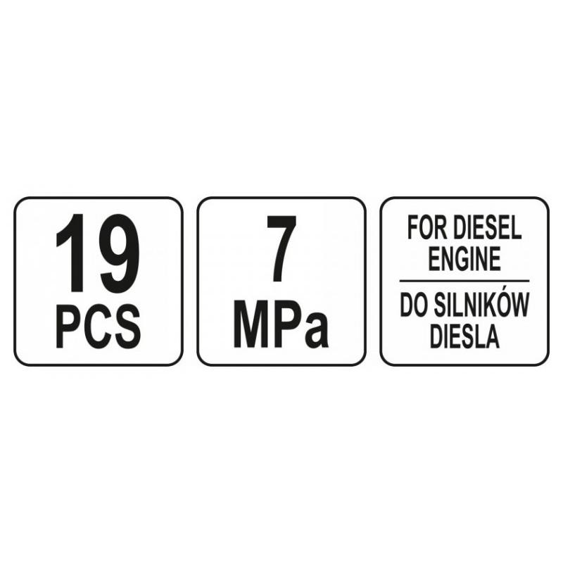 YATO Kompressziómérő készlet 19 részes Diesel motorokhoz 70 Bar (YT-73072)