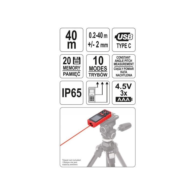 YATO Lézeres távolságmérő 0,2-40 m IP65 (YT-73126) YATO Lézeres távolságmérő 0,2-40 m IP65 (YT-73126)