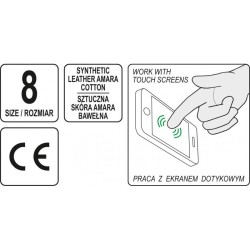 YATO Munkavédelmi kesztyű 8-as bőr-pamut érintőképernyőhöz (YT-74654) YATO Munkavédelmi kesztyű 8-as bőr-pamut érintőképernyőhöz (YT-74654)