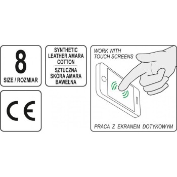 YATO Munkavédelmi kesztyű 8-as bőr-pamut érintőképernyőhöz (YT-74654)