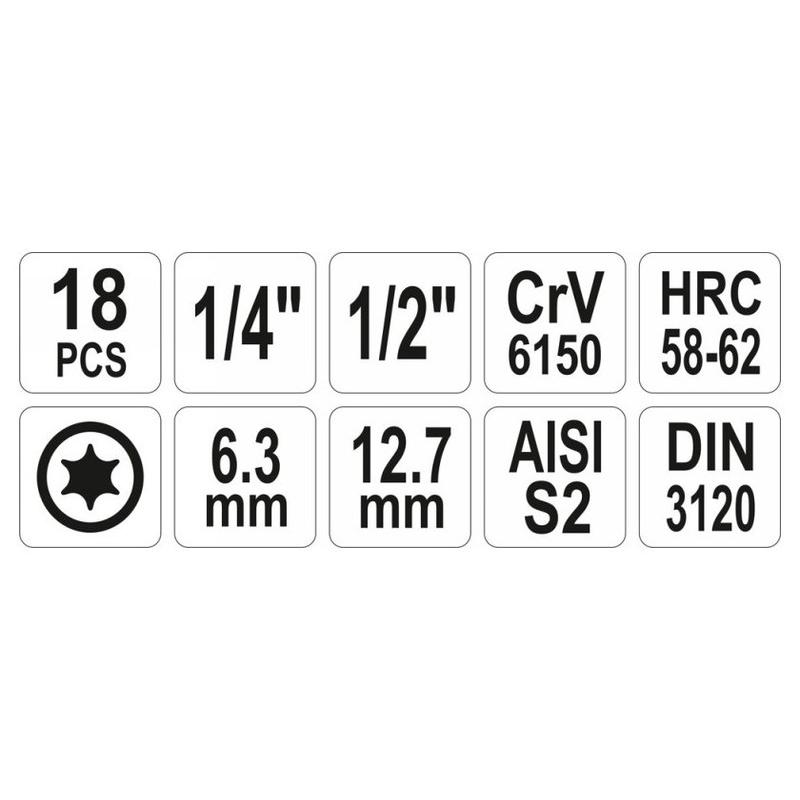 YATO Bit dugókulcs készlet 18 részes Torx 1/4', 1/2' CrV (YT-7751)