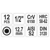 YATO Bit dugókulcs készlet 12 részes Spline 1/2' M5-M17 CrV (YT-7753)