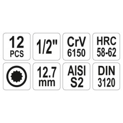YATO Bit dugókulcs készlet 12 részes Spline 1/2' M5-M17 CrV (YT-7753) YATO Bit dugókulcs készlet 12 részes Spline 1/2' M5-M17 CrV (YT-7753)