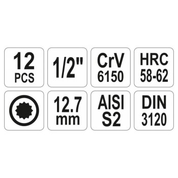 YATO Bit dugókulcs készlet 12 részes Spline 1/2' M5-M17 CrV (YT-7753) YATO Bit dugókulcs készlet 12 részes Spline 1/2' M5-M17 CrV (YT-7753)