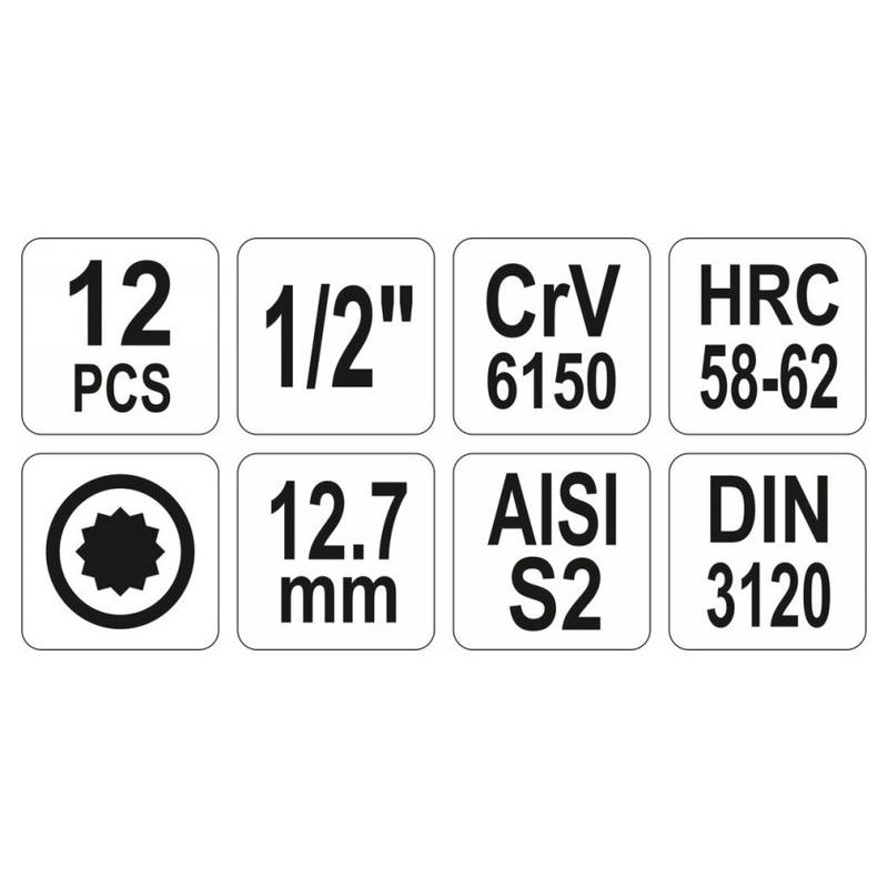 YATO Bit dugókulcs készlet 12 részes Spline 1/2' M5-M17 CrV (YT-7753)