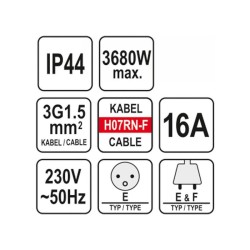 YATO Hosszabbító lengőkábel gumiszigetelt 3 dugalj 20 m 3 x 1,5 mm2 (YT-81162) YATO Hosszabbító lengőkábel gumiszigetelt 3 dugalj 20 m 3 x 1,5 mm2 (YT-81162)