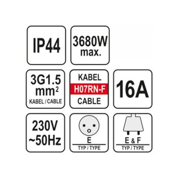YATO Hosszabbító lengőkábel gumiszigetelt 3 dugalj 20 m 3 x 1,5 mm2 (YT-81162) YATO Hosszabbító lengőkábel gumiszigetelt 3 dugalj 20 m 3 x 1,5 mm2 (YT-81162)