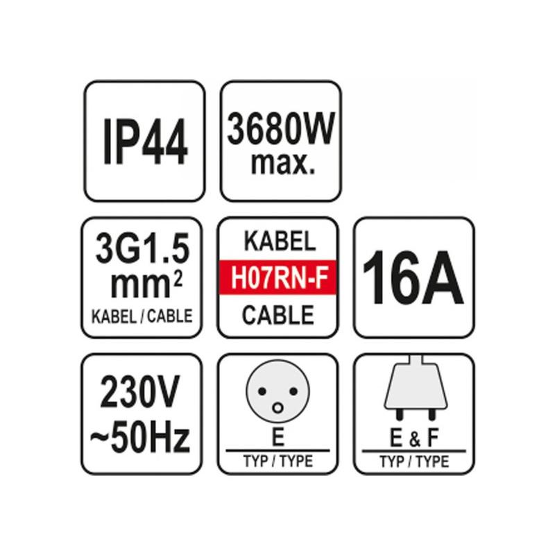 YATO Hosszabbító lengőkábel gumiszigetelt 3 dugalj 20 m 3 x 1,5 mm2 (YT-81162)