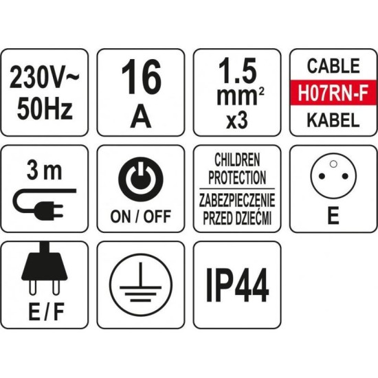 YATO Elektromos hosszabbító 5-ös elosztó 3 m 3 x 1,5 mm2 (YT-81242)