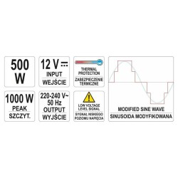 YATO Feszültségadapter inverter 12V-230V 500W (YT-81490)