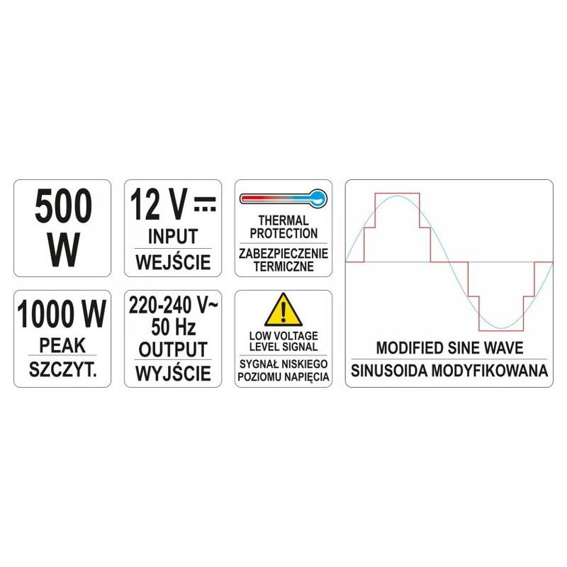YATO Feszültségadapter inverter 12V-230V 500W (YT-81490)