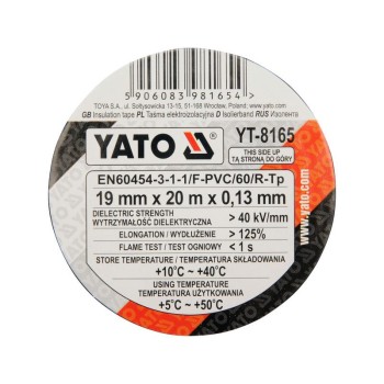 YATO Szigetelőszalag 19 x 0,13 mm x 20 m fekete (YT-8165) YATO Szigetelőszalag 19 x 0,13 mm x 20 m fekete (YT-8165)