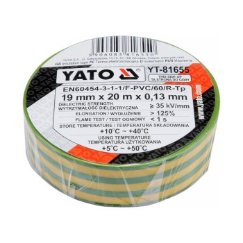 YATO Szigetelőszalag 19 x 0,13 mm x 20 m zöld-sárga (YT-81655)