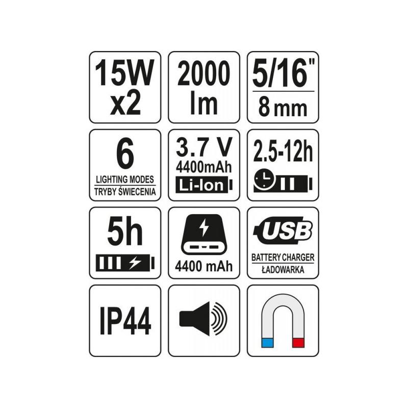 YATO Akkus LED reflektor hangszóróval 2000 lumen (YT-81808)