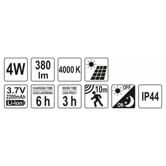 YATO Napelemes LED lámpa mozgásérzékelős 4W (YT-81860) YATO Napelemes LED lámpa mozgásérzékelős 4W (YT-81860)