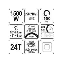 YATO Körfűrész 185 mm 1500 W (YT-82151) YATO Körfűrész 185 mm 1500 W (YT-82151)