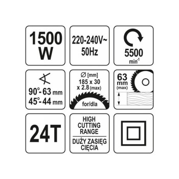 YATO Körfűrész 185 mm 1500 W (YT-82151) YATO Körfűrész 185 mm 1500 W (YT-82151)