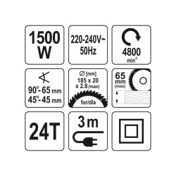 YATO Körfűrész 185 mm 1500 W (YT-82152) YATO Körfűrész 185 mm 1500 W (YT-82152)