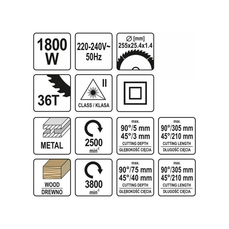 YATO Gérvágó lézeres fára / fémre 255 mm 1800 W (YT-82174)
