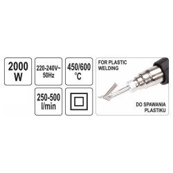 YATO Hőlégfúvó tartozékokkal 450 - 600 °C 2000 W (YT-82294) YATO Hőlégfúvó tartozékokkal 450 - 600 °C 2000 W (YT-82294)